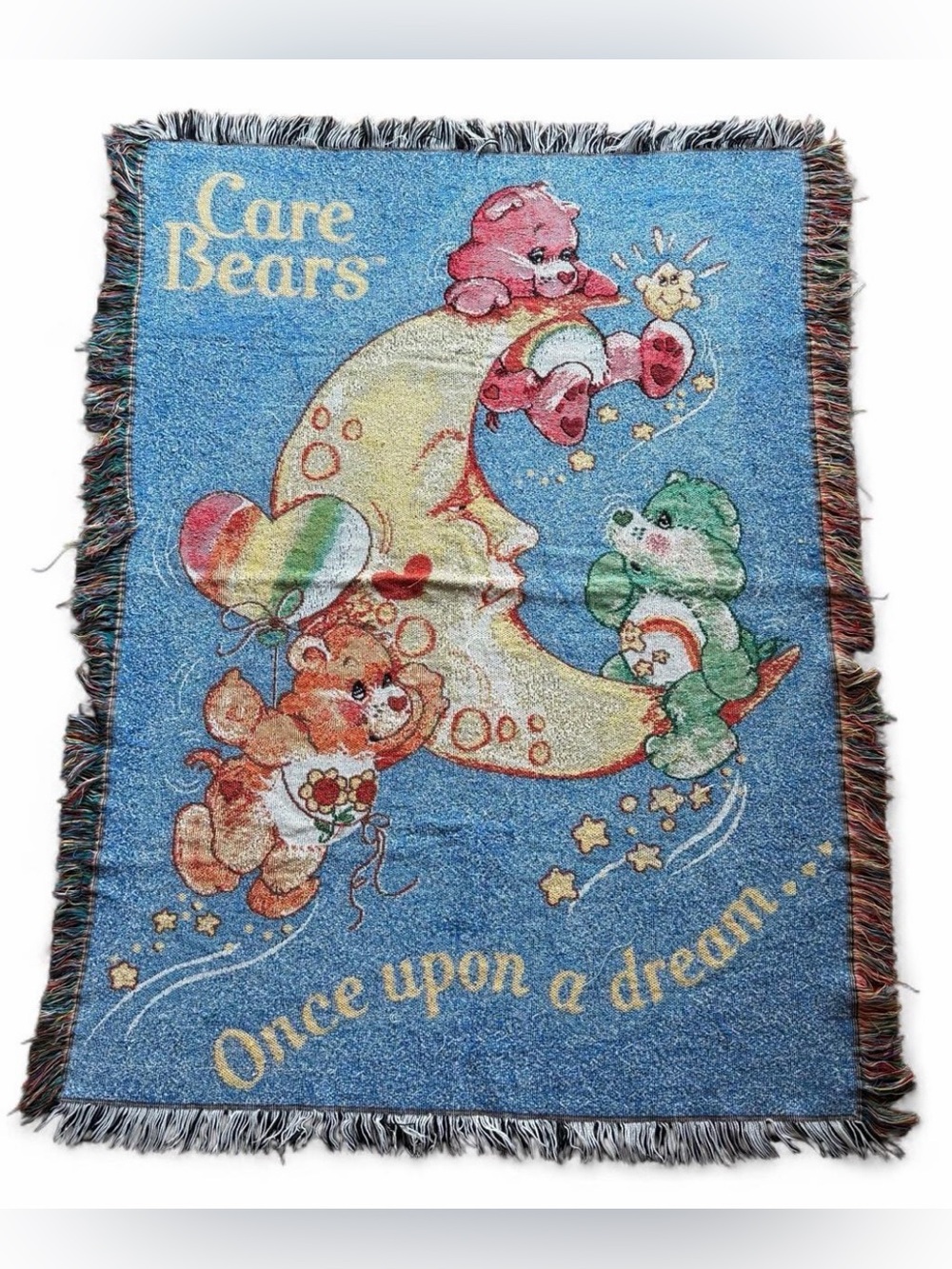 Care Bears Vintage Y2K Kidcore Fringe Tapestry Blanket